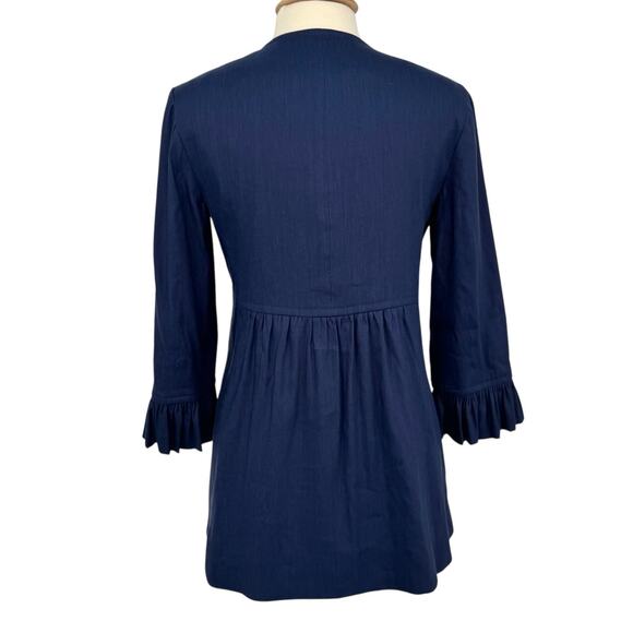 NWT Sara Campbell Carmen Linen Jacket Size 4 Navy Ruffle Cuff Coastal Preppy - Picture 10 of 16